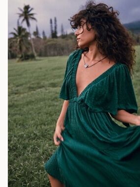 Emerald Green FP La La Maxi Dress with Flutter Sleeves